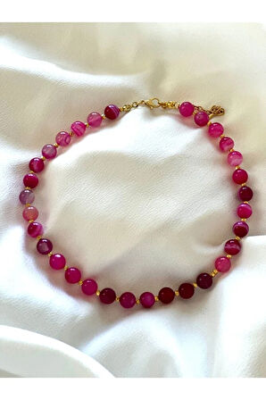 Pembe Tonları Cam Boncuk Taşlı Kolye, Choker Kolye