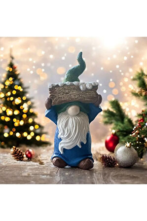 Mavi Yeşil Bahçe Cücesi, Sakallı Cüce, Hediyelik, Dekoratif Heykel