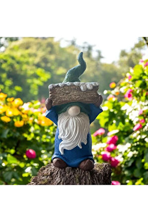 Mavi Yeşil Bahçe Cücesi, Sakallı Cüce, Hediyelik, Dekoratif Heykel