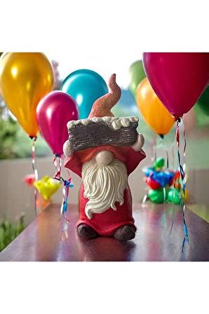 Kırmızı Turuncu Bahçe Cücesi, Sakallı Cüce, Hediyelik, Dekoratif Heykel