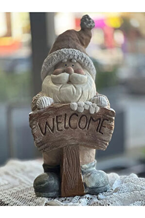 Welcome Cüce, St Claus, Noel Baba, Dekoratif, Hediyelik, Hoşgeldiniz Heykeli