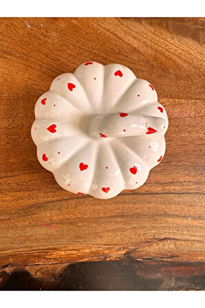 Orta ve Küçük Boy Dekoratif Kabak Set, Kalpli, Kırmızılı, El yapımı, Mutfak Dekoru, Seramik Kabak