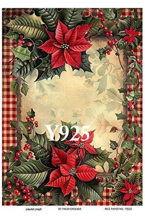 Y925 Yeniyıl Serisi Krizantem, Yılbaşı Çiçeği 29*42 cm Pirinç Dekopaj