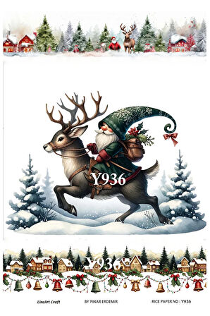 Y936 Yeniyıl Serisi Sakallı Cüce, Kasaba, Geyik 29*42 cm Pirinç Dekopaj