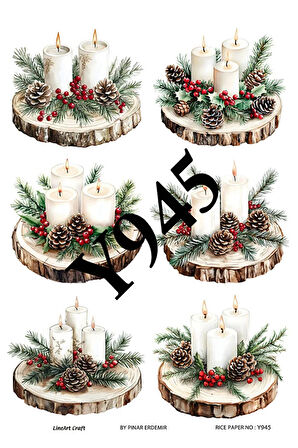 Y945 Yeniyıl Serisi Odun, Mum 29*42 cm Pirinç Dekopaj