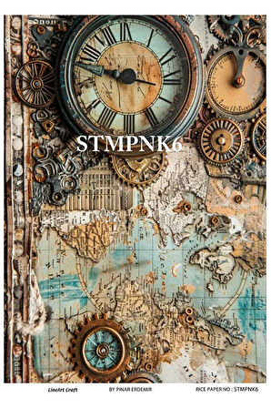 STMPNK6 Atlas, Saat, Çark Desenli Pirinç Dekopaj 30*42 cm