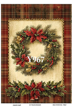 Y967 Yeniyıl Serisi, Ekose, Çelenk Desenli Pirinç Dekopaj 30*42 cm