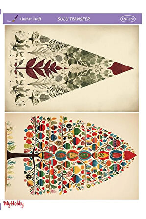 LNT 370 Bohem, Country, Çam Ağacı Desenli Açık Zemin Sulu Transfer 25*35 cm