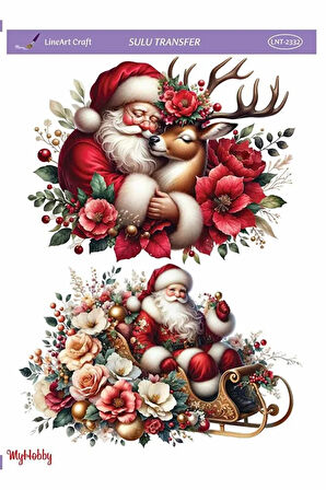 LNT2332 Yeniyıl Serisi, Noel Baba, Geyik Desenli Açık Zemin Sulu Transfer 25*35 cm
