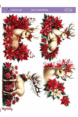 LNT2336 Yeniyıl Serisi, Geyik Desenli Açık Zemin Sulu Transfer 25*35 cm