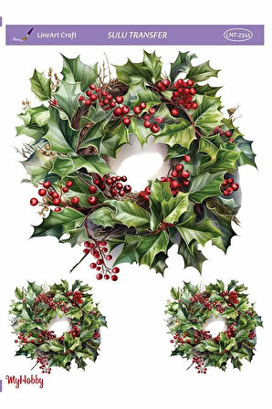 LNT2341 Yeniyıl Serisi, Kokina, Çelenk Desenli Açık Zemin Sulu Transfer 25*35 cm