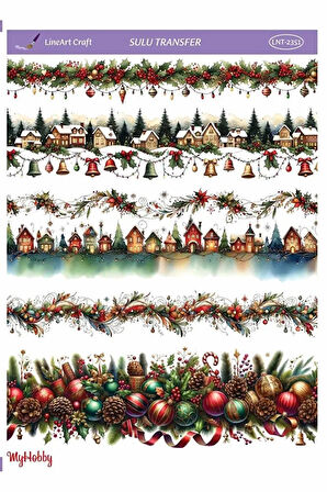 LNT2351 Yeniyıl Serisi, Bordür Desenli Açık Zemin Sulu Transfer 25*35 cm