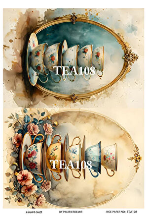 Çay Serisi TEA108 Fincan, Çiçek, Pano Desenli 29*42 cm Pirinç Dekopaj