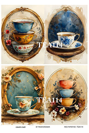 Çay Serisi TEA114 Fincan, Çiçek, Pano Desenli 29*42 cm Pirinç Dekopaj