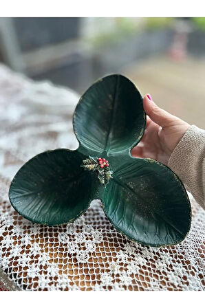 Yeşil, 3 Bölmeli Dekoratif Çerezlik, Yeniyıl, Hediye Alternatifi