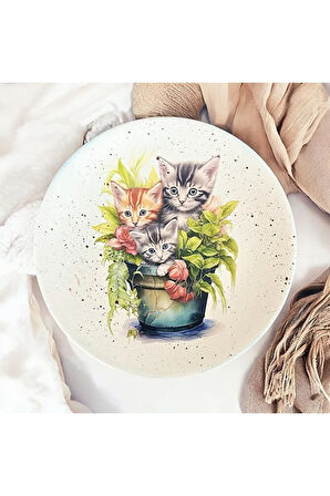 Saksıdaki Kediler 18 cm Duvar Tabağı, Dekorasyon, Mutfak, Balkon
