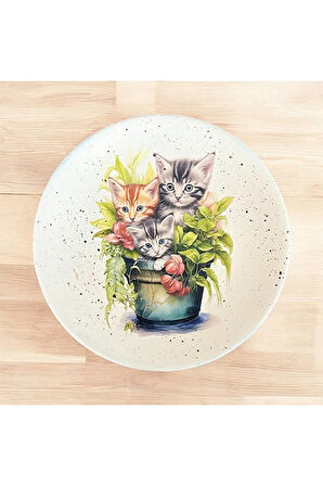 Saksıdaki Kediler 18 cm Duvar Tabağı, Dekorasyon, Mutfak, Balkon