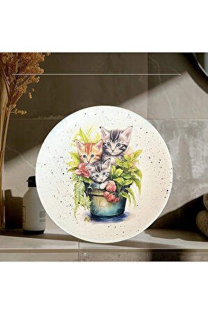 Saksıdaki Kediler 18 cm Duvar Tabağı, Dekorasyon, Mutfak, Balkon