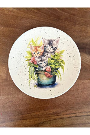 Saksıdaki Kediler 18 cm Duvar Tabağı, Dekorasyon, Mutfak, Balkon