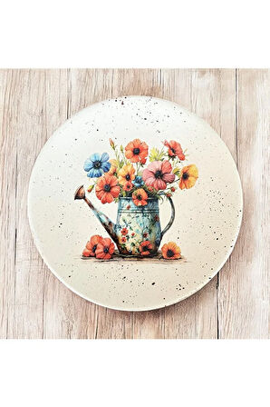 Çiçek Desenli 18 cm Duvar Tabağı, Dekorasyon, Mutfak, Balkon