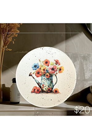 Çiçek Desenli 18 cm Duvar Tabağı, Dekorasyon, Mutfak, Balkon