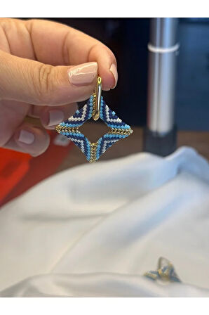 Lacivert, Mavi, Gold, Krem, Kare Küpe, Boncuk Küpe, Charm Küpe, Bijuteri Küpe