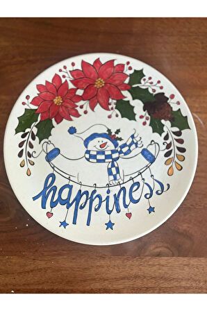 Çini, El boyaması, Dekoratif Duvar Tabağı, Happiness - Mutluluk Duvar Tabağı, 25 cm