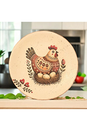18 cm Etnik Horoz Desenli Seramik Duvar Tabağı, Dekoratif Tabak, Hediyelik, Country, Cottage