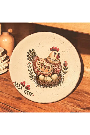 18 cm Etnik Horoz Desenli Seramik Duvar Tabağı, Dekoratif Tabak, Hediyelik, Country, Cottage