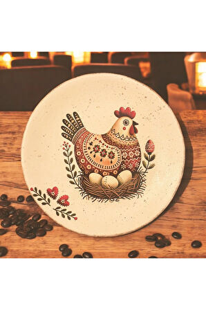 18 cm Etnik Horoz Desenli Seramik Duvar Tabağı, Dekoratif Tabak, Hediyelik, Country, Cottage