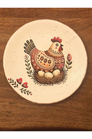 18 cm Etnik Horoz Desenli Seramik Duvar Tabağı, Dekoratif Tabak, Hediyelik, Country, Cottage
