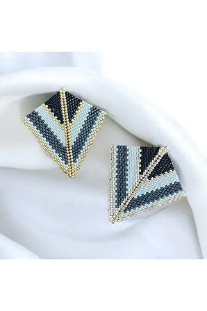 Üçgen Bijüteri Küpe, Yelpaze Küpe, Siyah, Gri, Gold, Krem, Miyuki, Özel Tasarım Küpe, Hediye