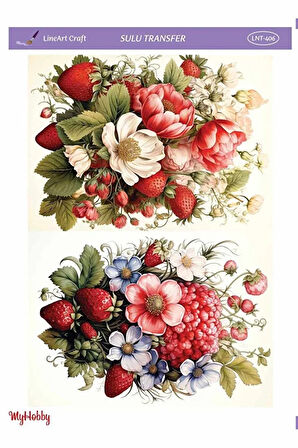 LNT406 Çiçek ve Çilek Desenli Açık Zemin Sulu Transfer 25*35 cm