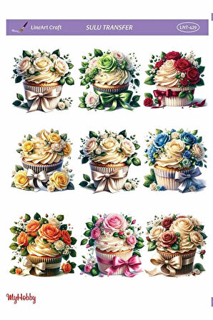 LNT429 Renkli Cupcake Desenli Açık Zemin Sulu Transfer 25*35 cm