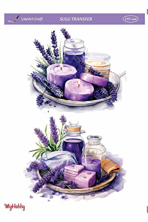 LNT446 Lavanta, Mum Desenli Açık Zemin Sulu Transfer 25*35 cm