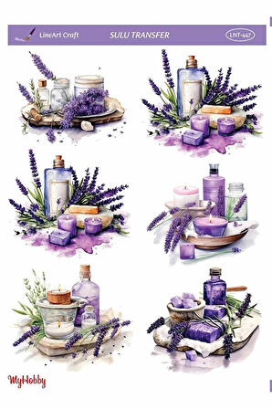 LNT447 Lavanta, Mum Desenli Açık Zemin Sulu Transfer 25*35 cm