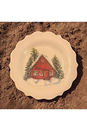 Karlı Ev, Kış Manzarası Desenli Duvar Tabağı, Duvar Dekorasyon, Seramik Tabak