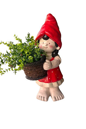 Bahçe Dekorasyon, Renkli Saksılar, Kız Çocuk Heykel
