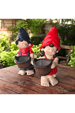 Bahçe Dekorasyon, Renkli Saksılar, Kız Çocuk Heykel