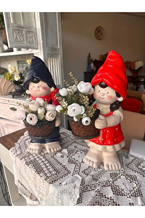 Bahçe Dekorasyon, Renkli Saksılar, Kız Çocuk Heykel