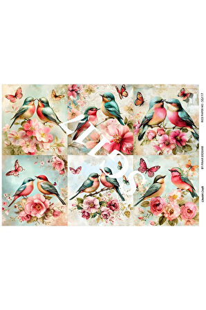 Sevgililer Günü Serisi SG117 Çifte Kuşlar Desenli 29*42 cm Pirinç Dekopaj