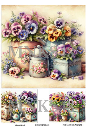 Menekşe Serisi MNKŞ48 Renkli Menekşe Desenli 29*42 cm Pirinç Dekopaj