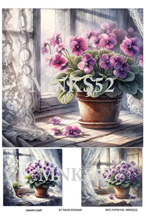 Menekşe Serisi Mor Menekşe Desenli MNKŞ52 29*42 cm Pirinç Dekopaj