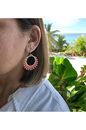 Turuncu, Gold Sallatılı Yuvarlak Küpe