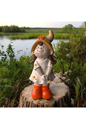 Küçük Kız Cüce Heykeli, Kız Cüce Bahçe Heykeli, Cüce Obje, Bahçe Konsept, Ayçiçeği Dekorasyon