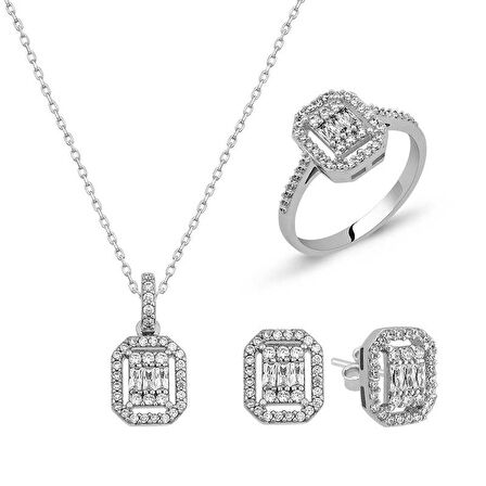 Gümüş Baget Taşlı Kadın Set