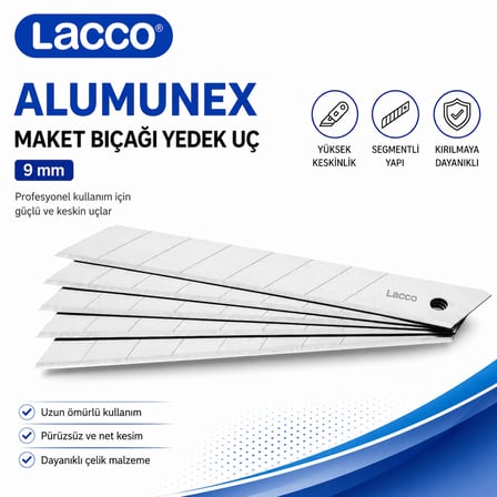 Lacco 755 Maket Bıçağı Yedek Uç 18 mm Keskin Çelik Segmentli Profesyonel Yedek Bıçak 10 Adet