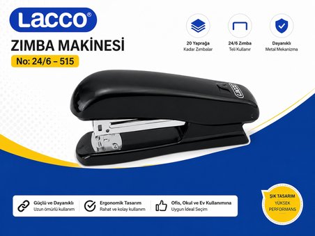 Lacco 515 Zımba Makinesi 24/6 Metal Mekanizmalı Dayanıklı Ofis Okul Ev Tipi Zımba