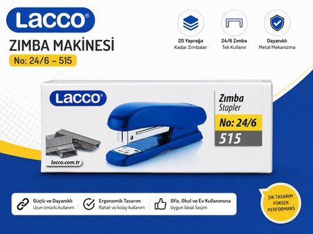 Lacco 515 Zımba Makinesi 24/6 Metal Mekanizmalı Dayanıklı Ofis Okul Ev Tipi Zımba
