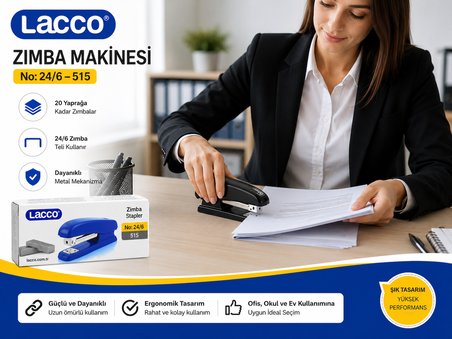 Lacco 515 Zımba Makinesi 24/6 Metal Mekanizmalı Dayanıklı Ofis Okul Ev Tipi Zımba